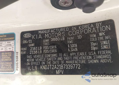 2011 Kia Soul + z USA, uszkodzony, nr VIN KNDJT2A21B7339772